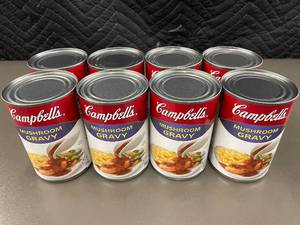 lot 336 image: Lot of 8 Campbells Mushroom Gravy Cans