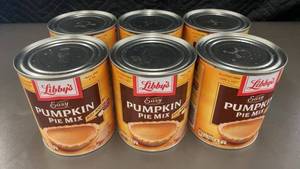 lot 387 image: Set of 6 Libbys Easy Pumpkin Pie Mix Cans - 30 oz Each