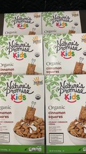 lot 401 image: Natures Promise Kids Organic Crunchy Cinnamon Squares Cereal - Set of 6 Boxes
