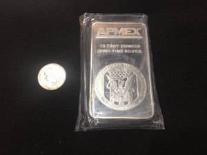 lot 162 image: Apmex 10 Troy Oz Silver Bar
