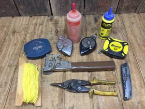 lot 279 image: Group Roofing Type Tools - Stapler - Chalk Lines - Tape Measurers