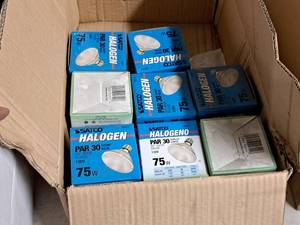 lot 951 image: Lot of (1 Box) Satco Short Neck 50-degree Flood Light Bulbs 130V75W Halogen PAR 30 8-count ( 8 total items )