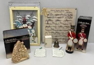 lot 15 image: Misc. Christmas Items Including Beam Collectible Decanters (NIB) EMPTY