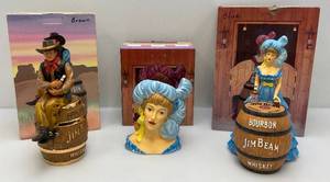 lot 21 image: Jim Beam Collectible CowboyGirl Decanters In Original Boxes (Empty) & More