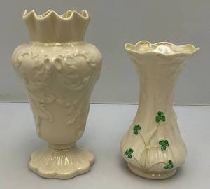 lot 56 image: Vintage Belleek Vases 1 6 1 7