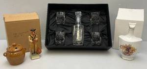 lot 65 image: Misc. Jim Beam Collectors Society Pieces Including Decanter And Glass Set & More