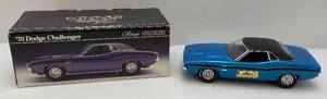 lot 97 image: Vintage Jim Beam 1970 Blue Dodge Challenger Decanter In Origianl Box (EMPTY) Pegs Broke On Cover
