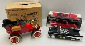 lot 131 image: Vintage Jim Beam Collectible 1903 Model A & 1957 Chevy Convertible  Car Decanters In Original Boxes (EMPTY)