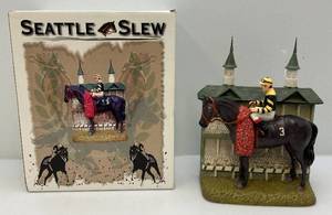 lot 134 image: Four Aces Brand Seattle Slew Horse Decanter NIB (EMPTY)