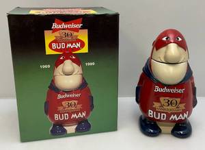 lot 150 image: 1999 Budweiser 30 Th Anniversary BUDMAN Stein (NIB)
