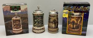 lot 178 image: Collectible Budweiser Animal Family Series  Wolf Family Lair & Gertz Brand Call Of The Wild Wolf Steins (NIB)