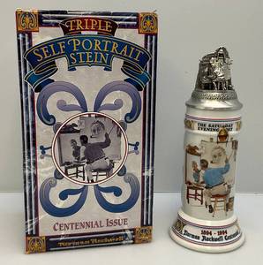 lot 181 image: 1993 Gerz Brand Triple Self Portrait Stein Centennial Issue 1894-1994 Norman Rockwell (NIB)