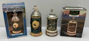 lot 182 image: 1990s Budweiser Collectors Steins Including Animal Families  Wolf Family Lair & Animals Of The Seven Continents Asia  (NIB)