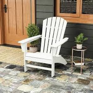 POLYWOOD Grant Park Traditional Curveback Slate White Plastic Patio Adirondack Chair Outdoor Customer Returns See Pictures
