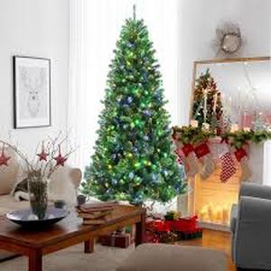 7 ft. Pre-Lit Artificial Christmas Tree Hinged Xmas Tree with 9 Lighting Modes by Gymax   Customer Returns See Pictures