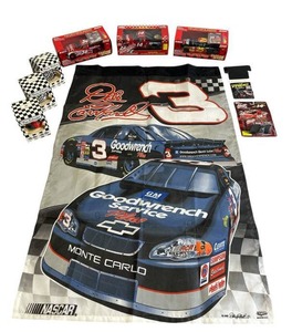 lot 14 image: NASCAR Lot including 2000 Dale Earnhardt #3 28x40 Vertical Pole Flag, New 124 Diecast, and More