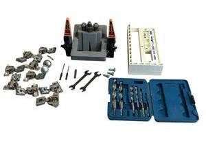 lot 17 image: BLUM Eco Drill Hinge Jig ($300 Retail), Rockler Drill Bits, and More