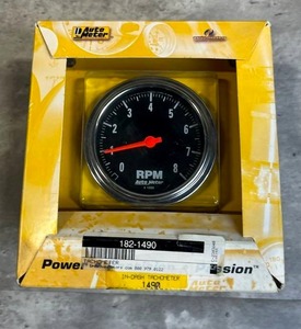 lot 45 image: Auto Meter 3-38 In-Dash Tachometer (0-8,000 RPM) in Designer Black (New Old Stock) ($150 Retail Price)