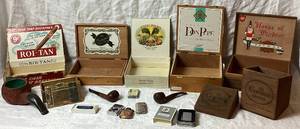 lot 31 image: Vintage Tobacco Lot - Pipes, Lighters, Tobacco Boxes