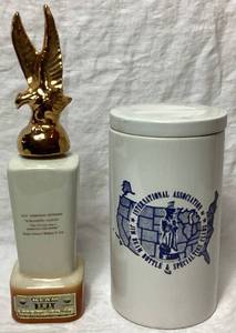 lot 22 image: Jim Beam Whiskey Decanter 101st Airborne Division Screaming Eagles and International Assoc Jim Beam Bootle & Specialties Clubs Canister