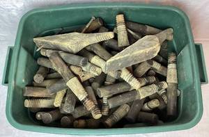 lot 66 image: Large Collection of Vintage Wood Peg Mounts for Glass Electrical Insulators