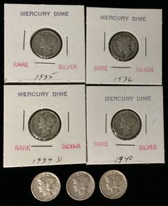 lot 2 image: Seven (7) Silver Mercury Dimes