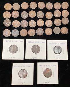 lot 5 image: Collection of Various Mint Years of Indian Head Pennies -37 pieces