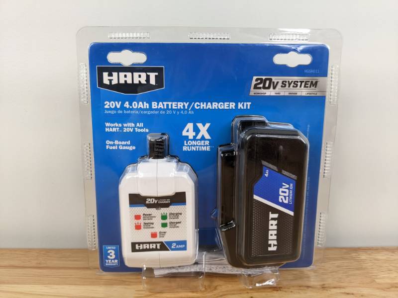 lot 33A image: Brand New HART 20-Volt Lithium-Ion 4.0Ah Battery and Charger Kit $109 Retail I
