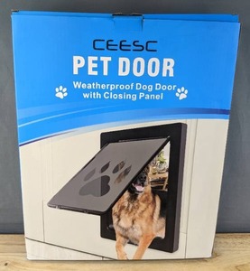 lot 117 image: CEESC Large Dog Door for Pets Up to 100 lb, Weatherproof Pet Door for Cats and Dogs, Durable, Snap-in Closing Panel Included, Suitable for Interior and Exterior Doors Large Black B