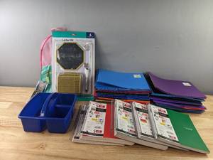 lot 168 image: Brand New School Supplies including Backpack, Five Star Notebooks, Locker Decorations, Folders and More N