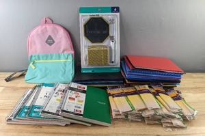 lot 200 image: Brand New Little Kids Backpack, Magnetic Locker Kit, 6 FiveStar 3 Subject Wide Ruled Notebooks, 240 Wexford No. 2 Standard Wooden Pencils and Assortment of Folders N