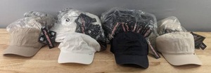 lot 654 image: 32 Brand New Yupoong Flexfit Hats LXL - Khaki, Stone, Black, Navy, White A