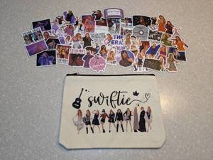 lot 415 image: New Taylor Swift Swiftie Cosmetic Bag 50 Total Brand New Taylor Swift Eras Tour Stickers P