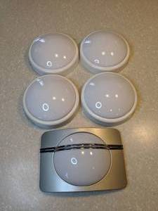 lot 423 image: Four New White Push Lights Wall Mount One Black White Silver Push Light P