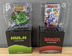 lot 40D image: Marvel Loot Crate The Avengers Captain America 3D Comic Standee Collectible and The Incredible Hulk 3D Comic Standee Collectible N