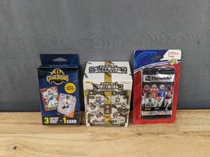 lot 27D image: Lot of 3 New Factory Sealed Football Card Sets Panini Contenders 2023 Multipack Set, Gunslingers Multipack Set, Panini Chronicles Draft Picks Packs I