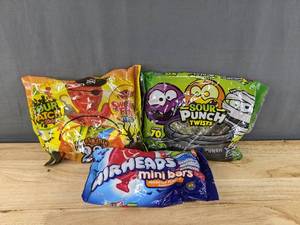 lot 20D image: 3 Brand New Bags of Candy Airheads, Sour Punch Twists, and Sour Patch Kids Variety with Swedish Fish D