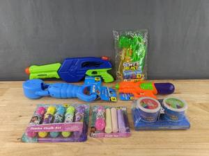 lot 59D image: Brand New Summer Toys Water Guns, Gabbys Dollhouse Chalk Sets, Washable Chalk Paint Set and More D