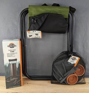 lot 68D image: Brand New Path and Steam Double-Action Pump, Camping Mess Kit and Folding Camp Stool D