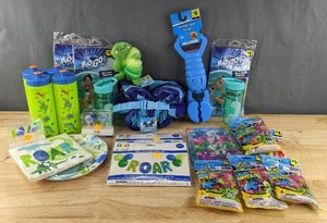 lot 206 image: Brand New Water Balloons, Child Goggles, Balloon Banner Kits, Animal Sand Scoop, Inflatable Arm Bands, Paper Plates, Napkins, Birthday Candles, 2 in 1 Trainer, Etc. D