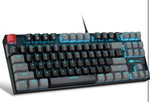 lot 302 image: MageGee 75% Mechanical Gaming Keyboard with Red Switch LED Blue Backlit 87 Keys Compact TKL Wired for Windows Laptop PC Gamer BlackGrey B