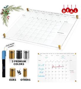 lot 92D image: Brand New Premium Ultra-Clear Acrylic Wall Calendar Dry Erase Board - Oversize 28x20 B