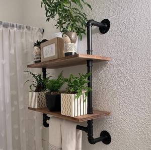 lot 870 image: Brand New ROGMARS 24 Inch Industrial Pipe Shelving Bathroom Shelves with Towel bar $68.99 Retail B