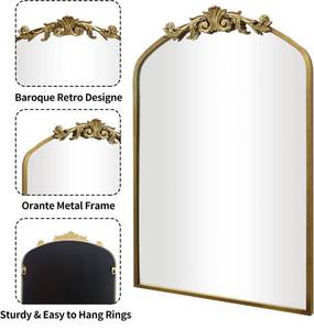 lot 192A image: Brand New AIXI HOME Vintage Bronze Gold Arched Mirror with Ornate Metal Frame B