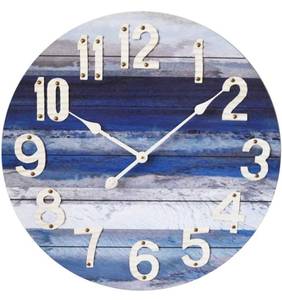 lot 87D image: Brand New MODE HOME Beach Blue 24 Inch Large Wall Clock Rustic Vintage Beach Wall Dcor Silent Battery Operated with Large Numerals $66.99 Retail B