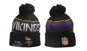 lot 22A image: Brand New Minnesota Vikings New Era Embroidered NFL Football Black Beanie Winter Adult Hat OSFM I
