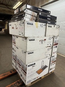 lot 16 image: Pallet Containing 10 78957 Pro Inspired Kohler Kitchen Sink Kits & 16 Kohler Lir Faucets  - Original Retail $6739.82