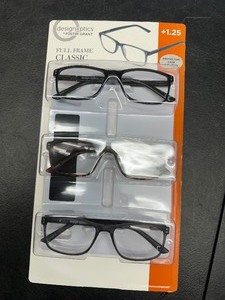 lot 96 image: New 3 Pack of Reading Glasses - Design Optics By Foster Grant - Full Frame Classic 1.25