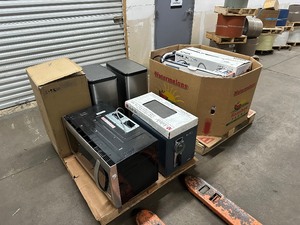 lot 152 image: 2 Pallets of Customer Returns Including Kohler Trash Cans, LG Microwave Paper Shredder & More - Mix of Untested Customer Returns  Damaged  Missing Parts