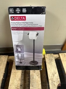 lot 174 image: New Delta Porter Collection Pivoting Pedestal Toilet Paper Holder - Oil Rubbed Bronze Finish